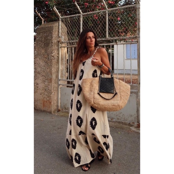 Zara asymmetrical one shoulder braided tie ikat maxi dress M - Picture 2 of 14